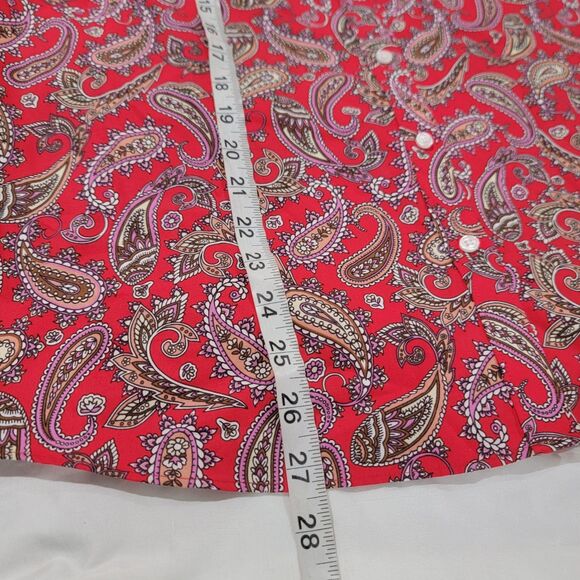 Lands End Womens Button Up Top Size 12 Paisley Red Supima Cotton - Picture 6 of 7